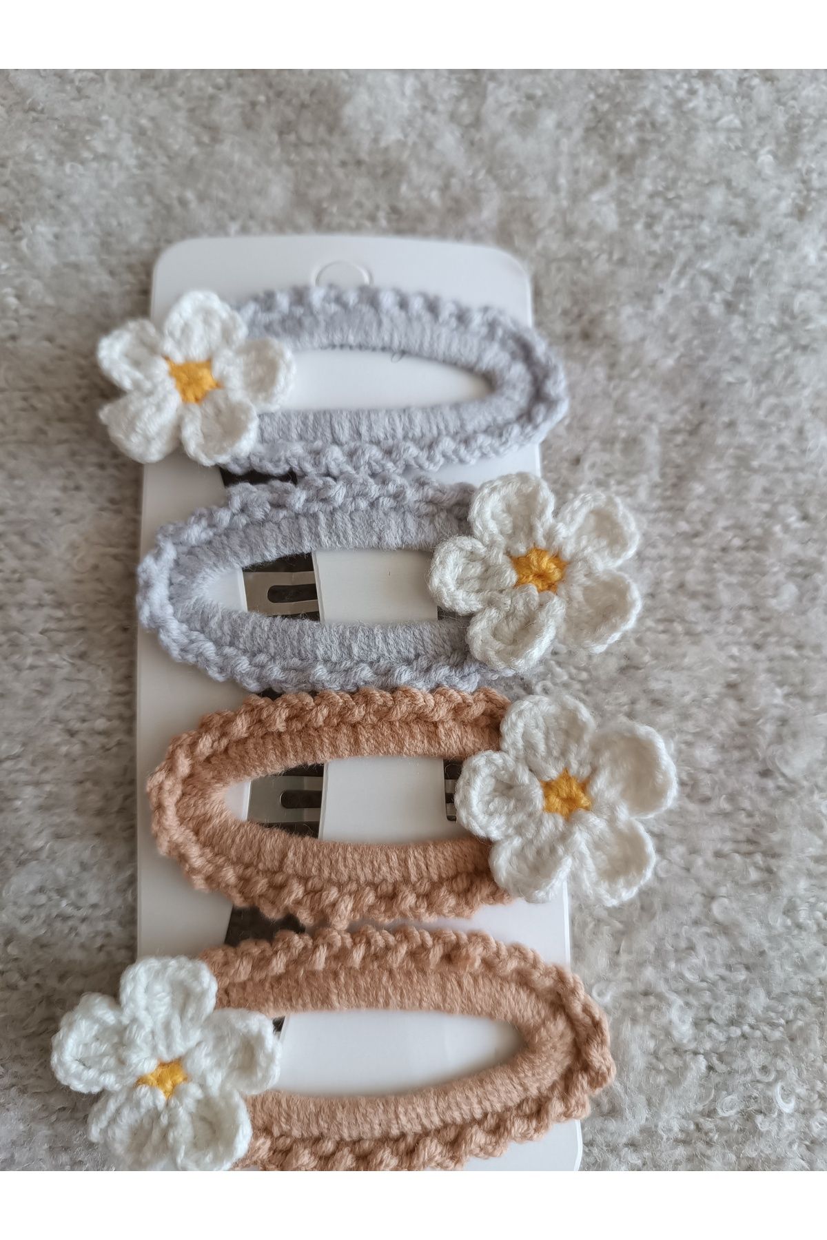 Efna Store 2 Li El Yapımı Örgü Kız Çocuk Çiftli 6 cm Oval Çıt Çıt Toka