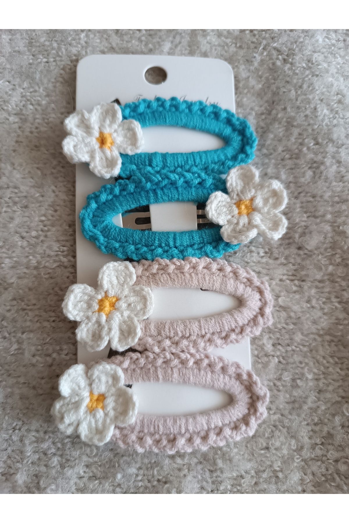 Efna Store 2 Li El Yapımı Örgü Kız Çocuk Çiftli 6 cm Oval Çıt Çıt Toka
