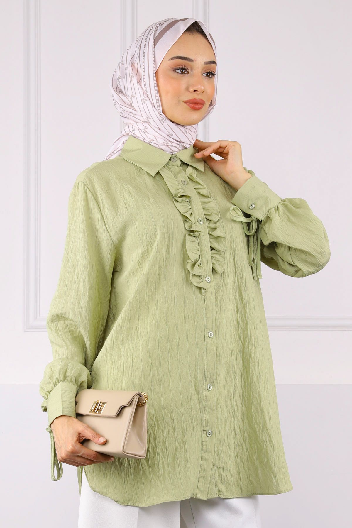 İmajButik Mint Kol Bağlamalı Gömlek