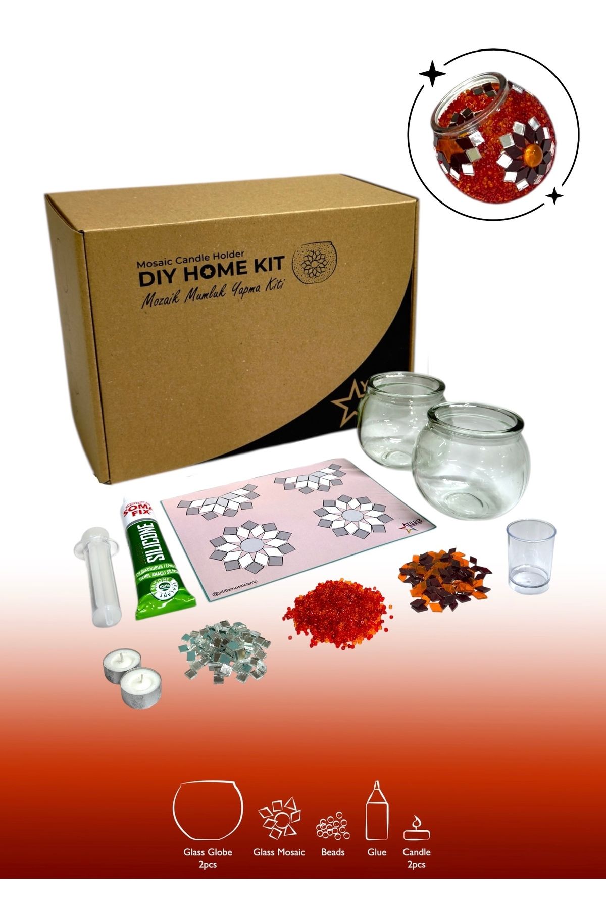 DIY Mozaik Mumluk Yapma Kiti | Mosaic Candle Holder D.I.Y. Home Kit | Make Your Own Mosaic Craft Kit