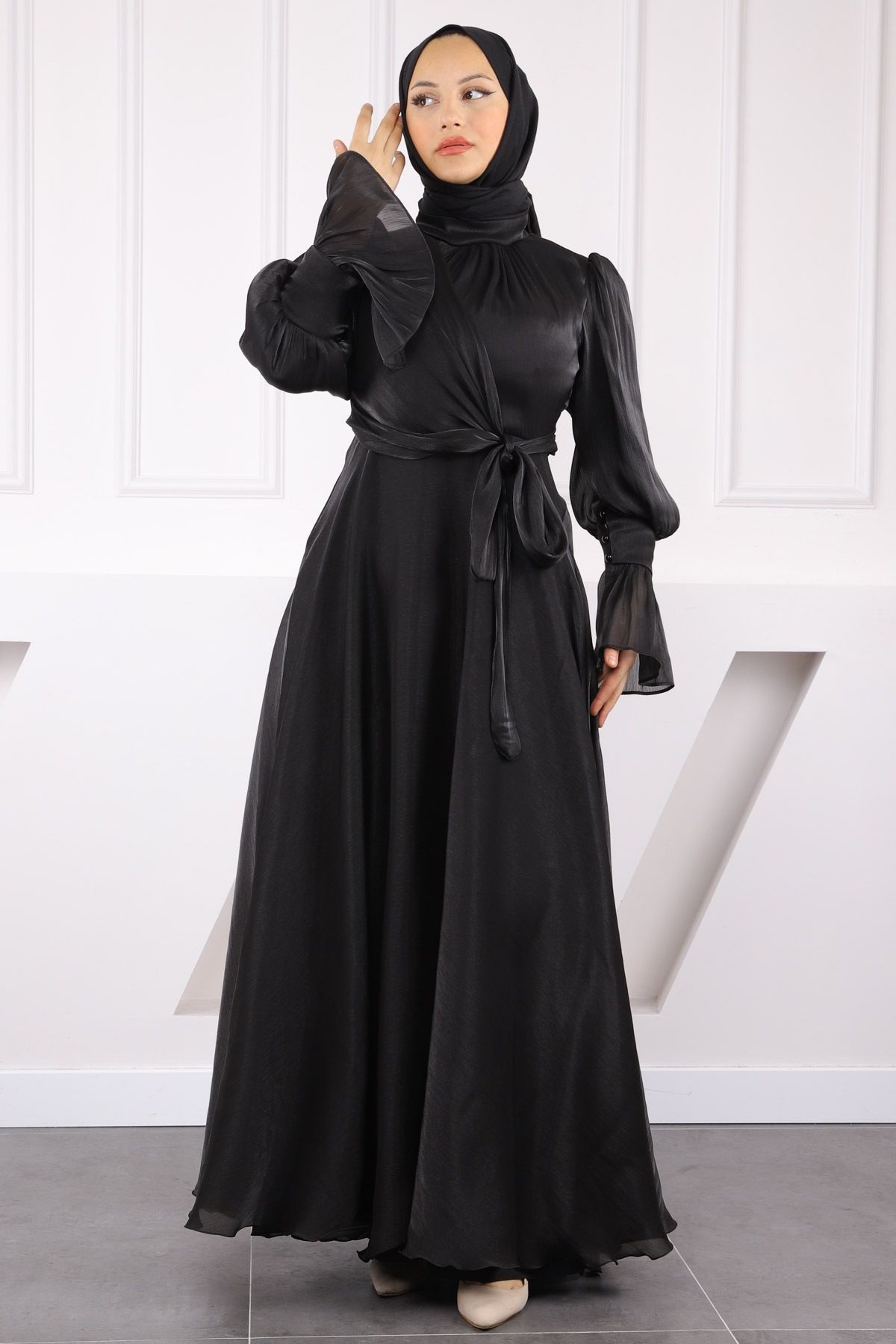 İmajButik Siyah Yandan Bağlamalı Abiye