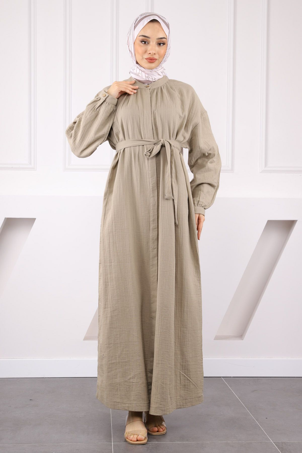İmajButik Haki Bel Kuşaklı Müslin Elbise