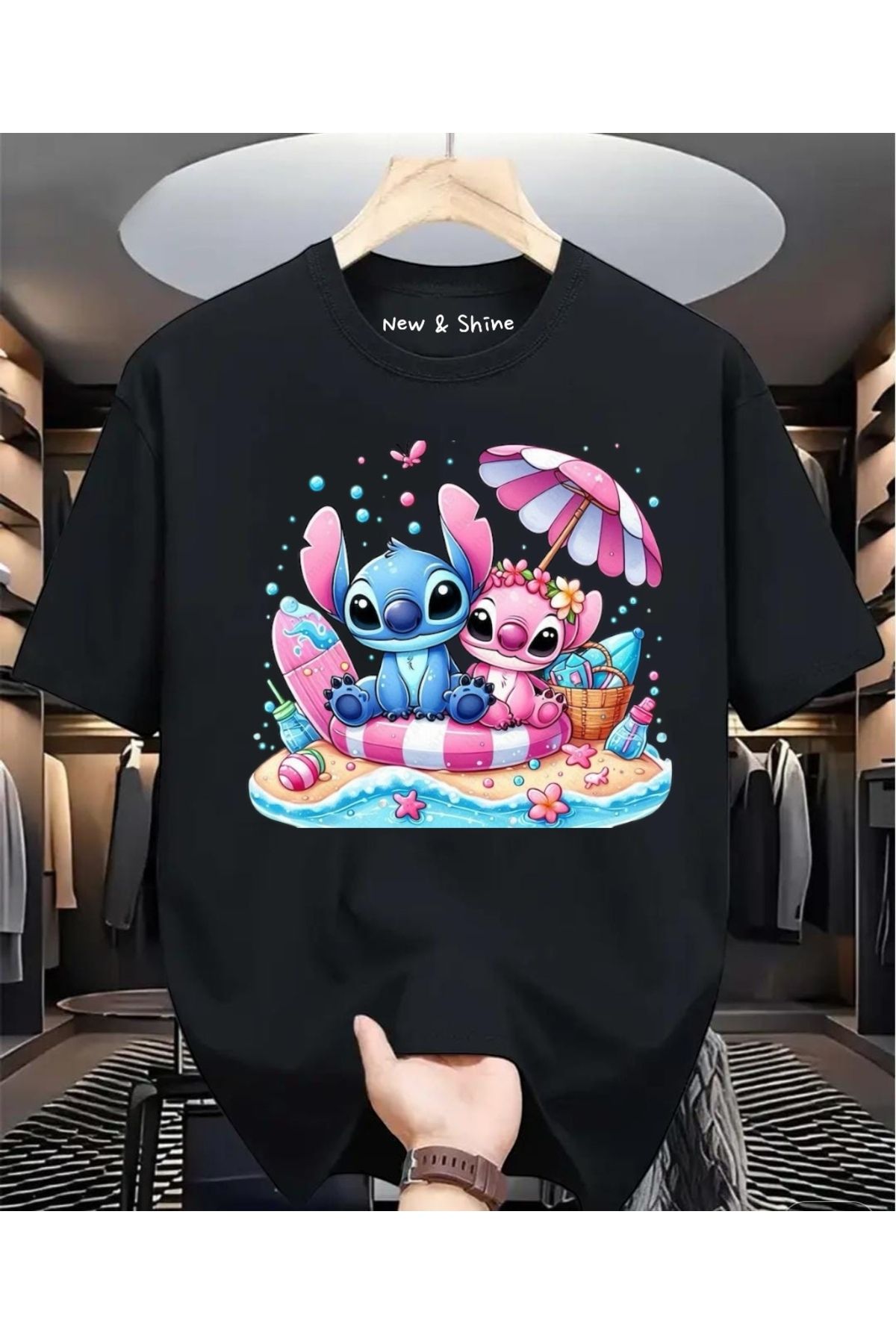 New Shine Stitch ve Angel Baskılı Oversize T-Shirt