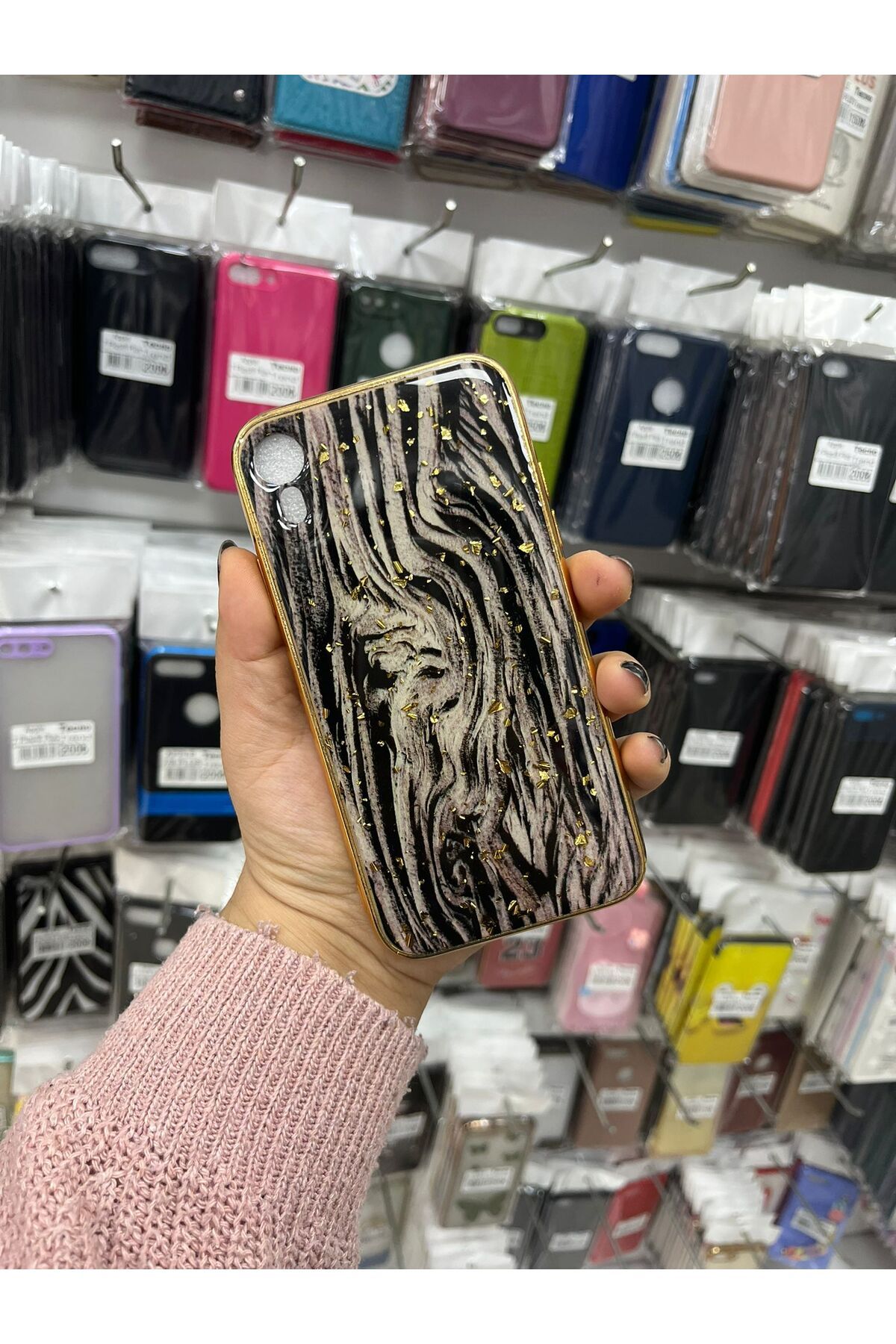 TECNOTREND Apple İPhone XR Ahşap deseni simli colored kapak