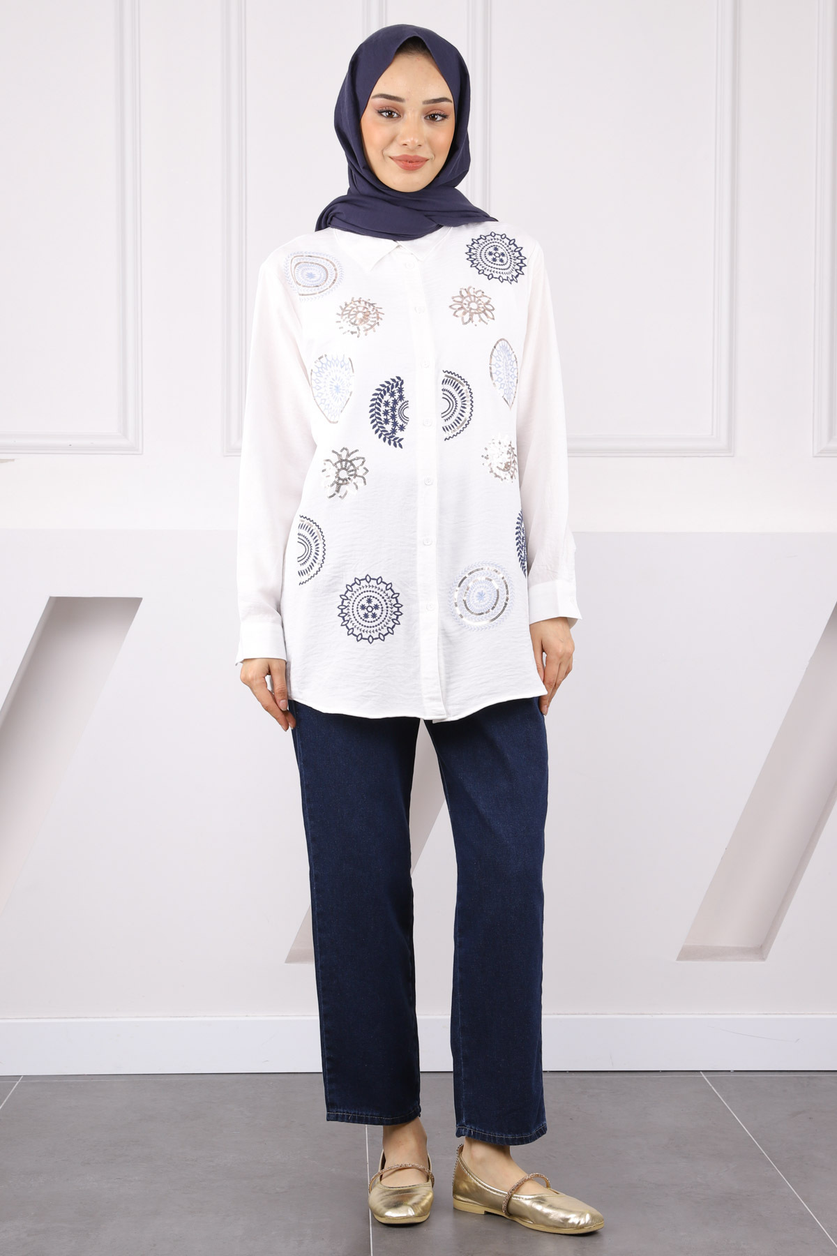 İmajButik-Ecru Embroidered Shirt 2