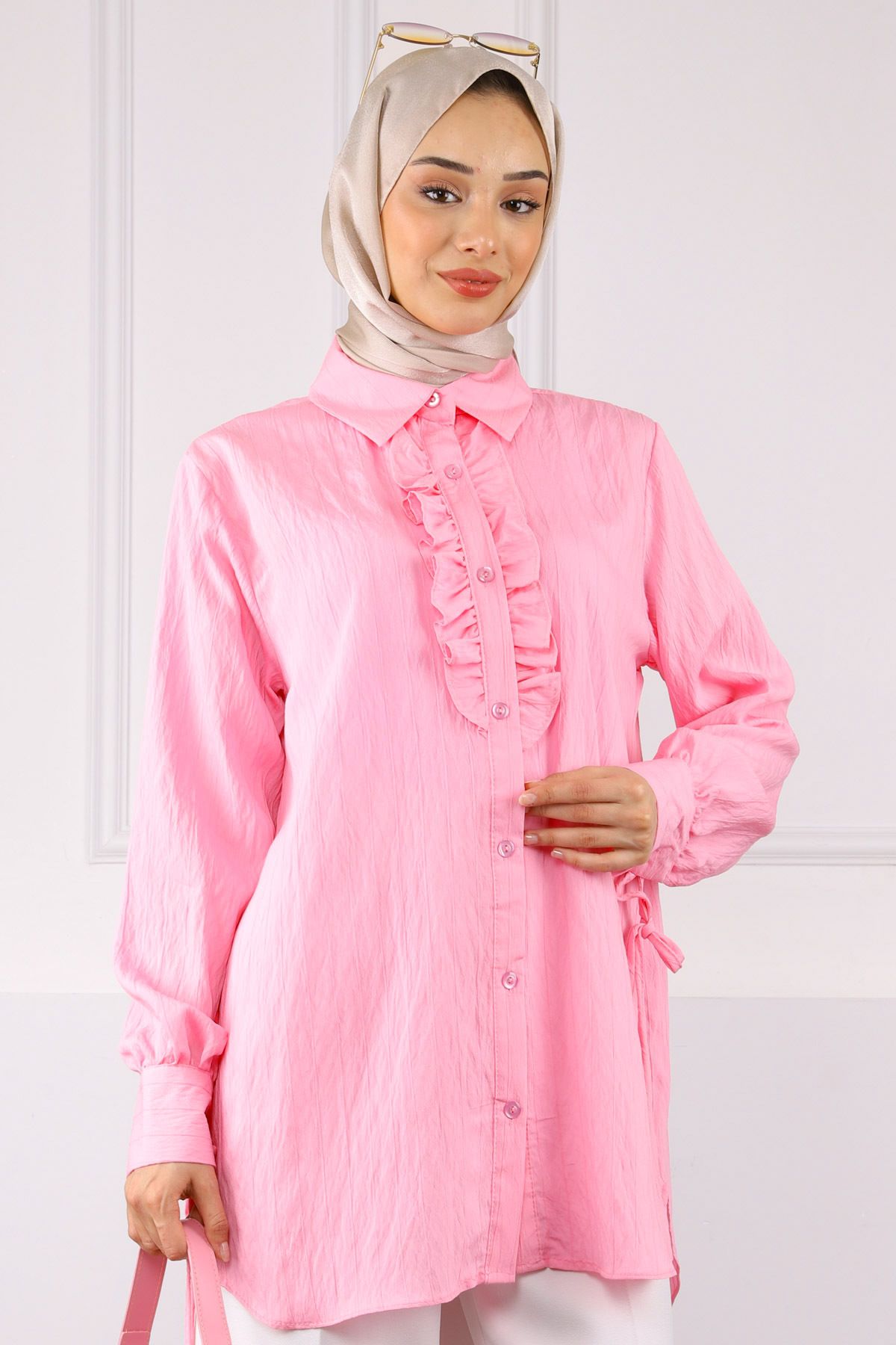 İmajButik Pudra Kol Bağlamalı Gömlek