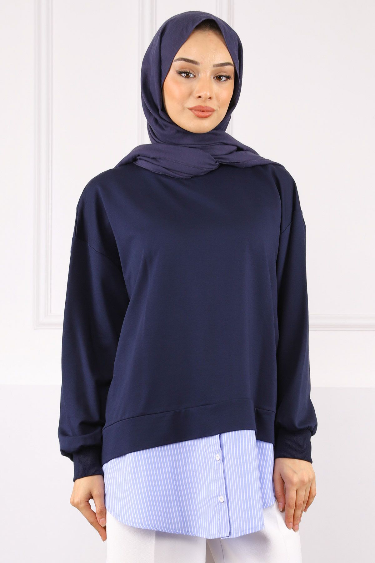 İmajButik Lacivert Gömlek Garnili Sweat