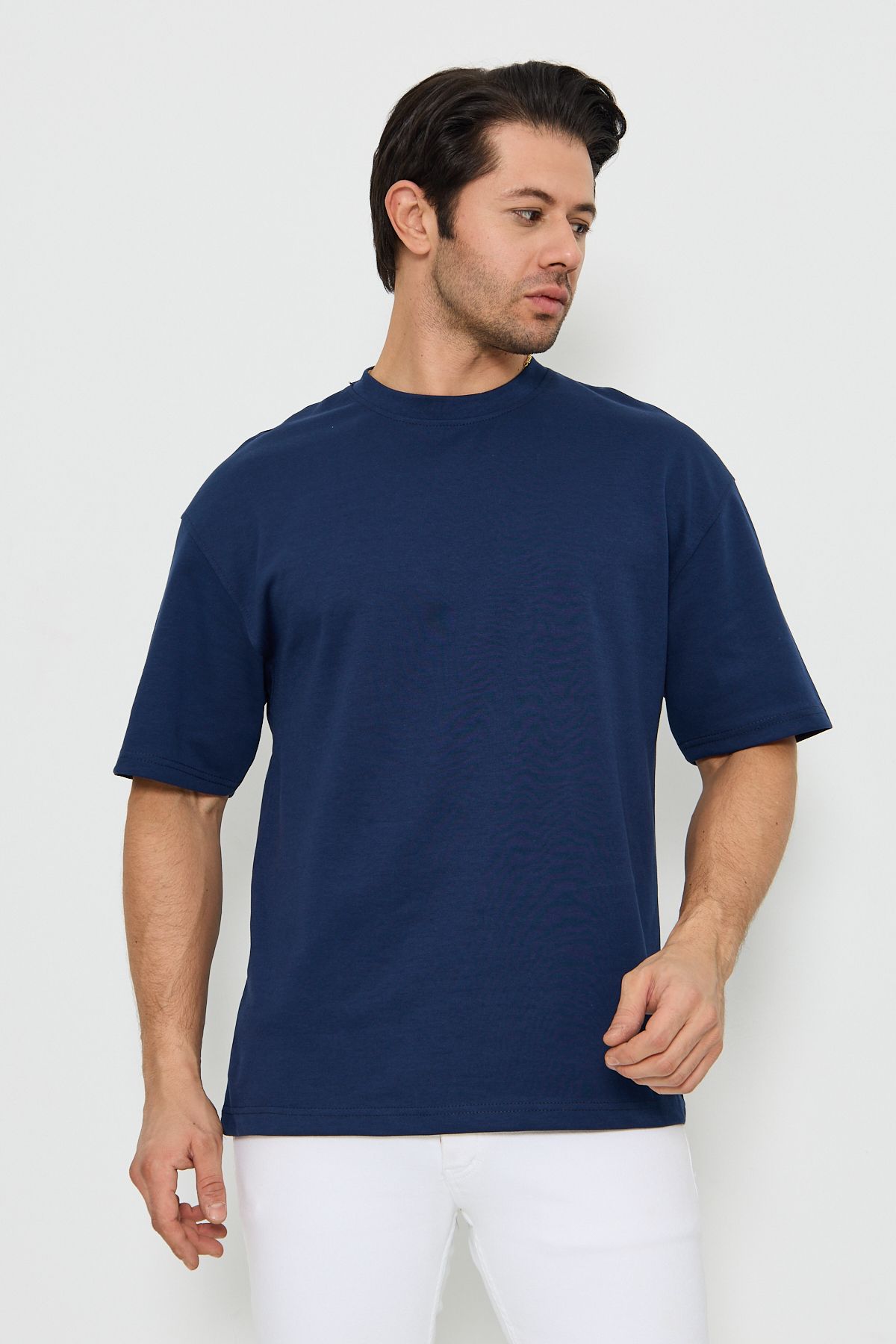 ZİNOX Erkek Bisiklet Yakka Oversize 2 İp Düz Basic T-shirt