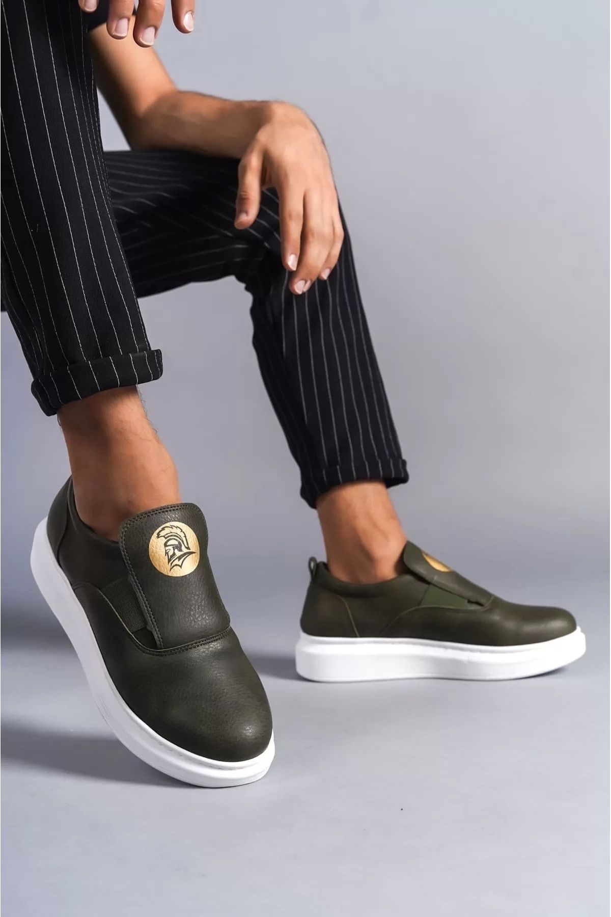 BİCANS SLW161 Hippo Bağcıksız Cilt Erkek Günlük Sneaker Ayakkabı CBT - Haki