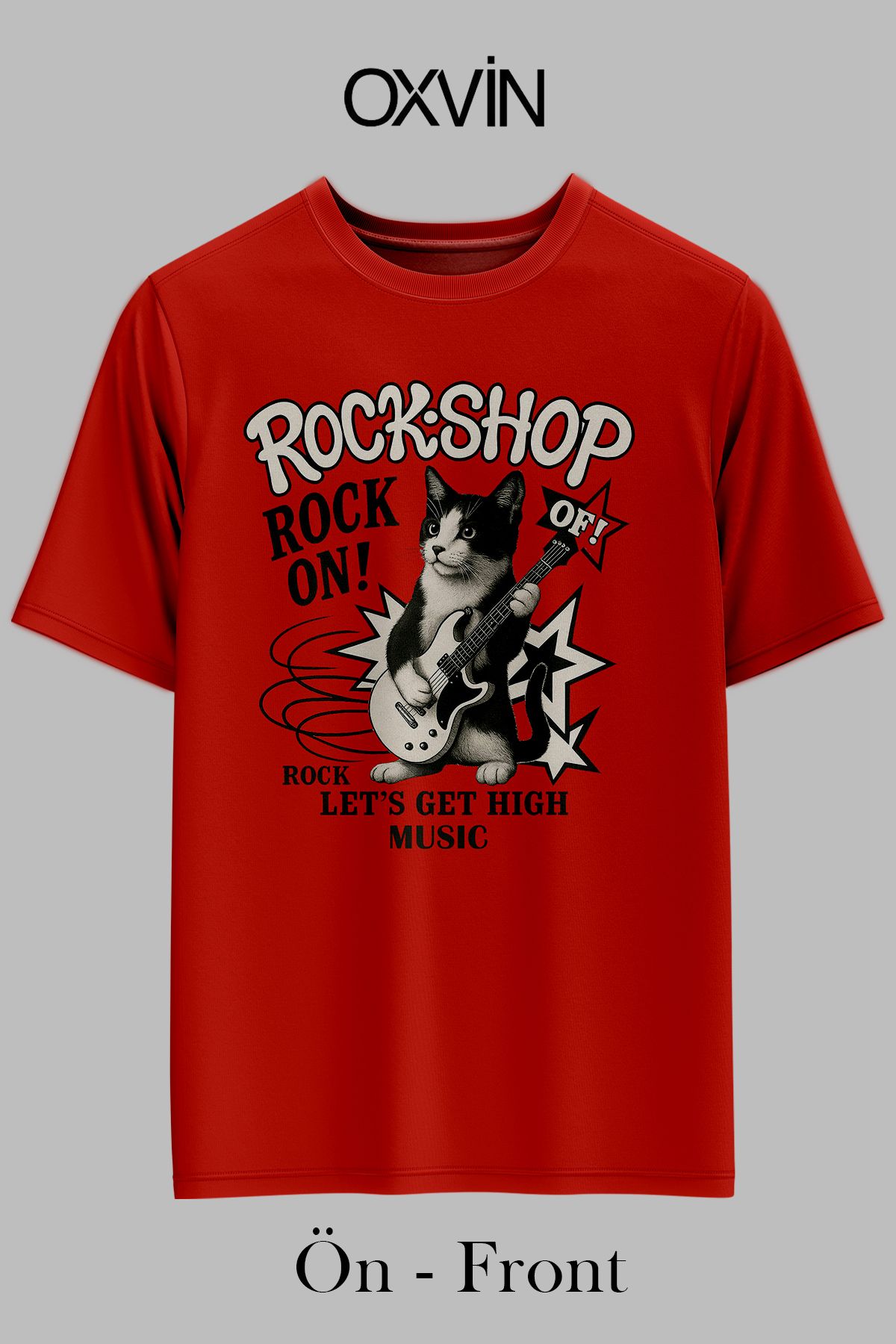 OXVİN ROCK-SHOP ROCK ON Baskılı OVERSİZE Unisex T-Shirt (BOL KALIP)