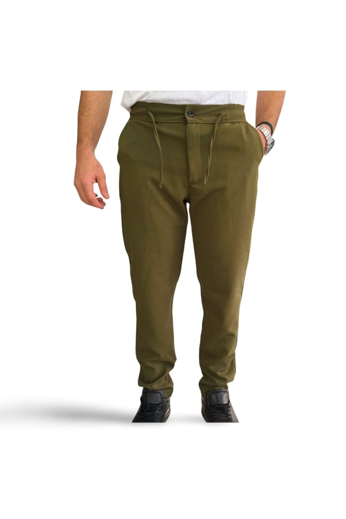 shop Erkek Haki Yazlık Beli Lastikli Kumaş İnce Jogger Baggy Pantolon