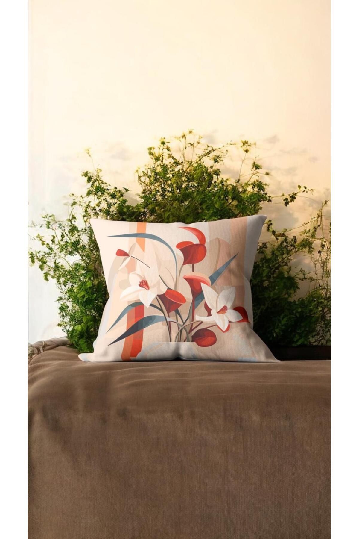 GMhome Soft Renk Çiçek Desen Tasarımlı Kırlent Kılıfı 43 x 43