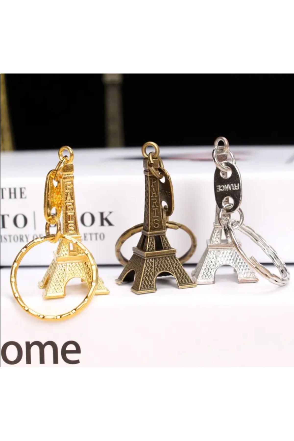Bizde Ne Yok ki 3D Paris Eyfel kulesi Yaratıcı Vintage Metal anahtarlık anahtarlık çanta Süsü 3 Adet 3 Farklı Renk