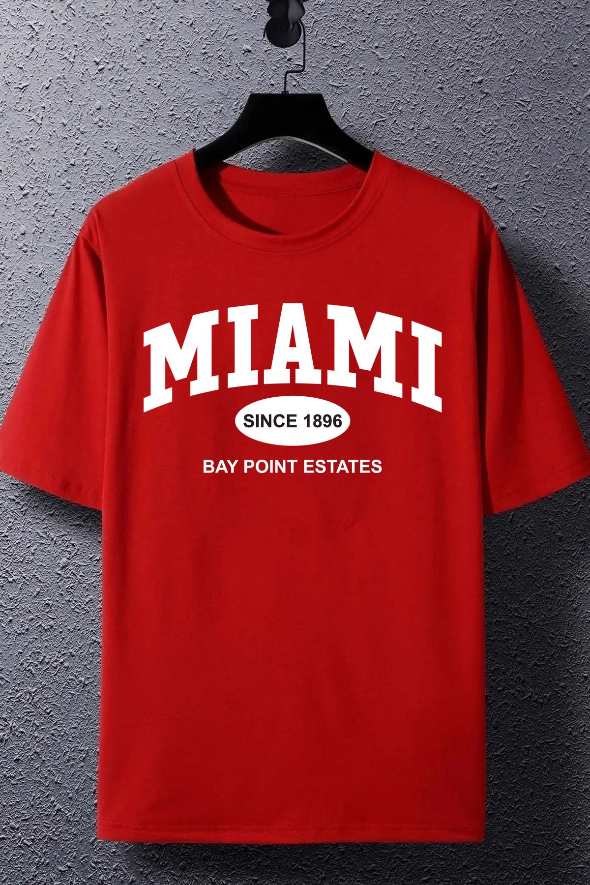 qavnas Unisex Miami Baskılı Rahat Kesim Kırmızı T-Shirt