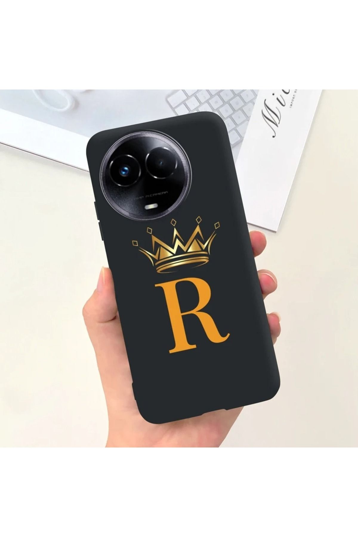 Rotaks Realme 11 Uyumlu Harfli Taç Baskılı Kişiye Özel Silikon Telefon Kılıfı - R