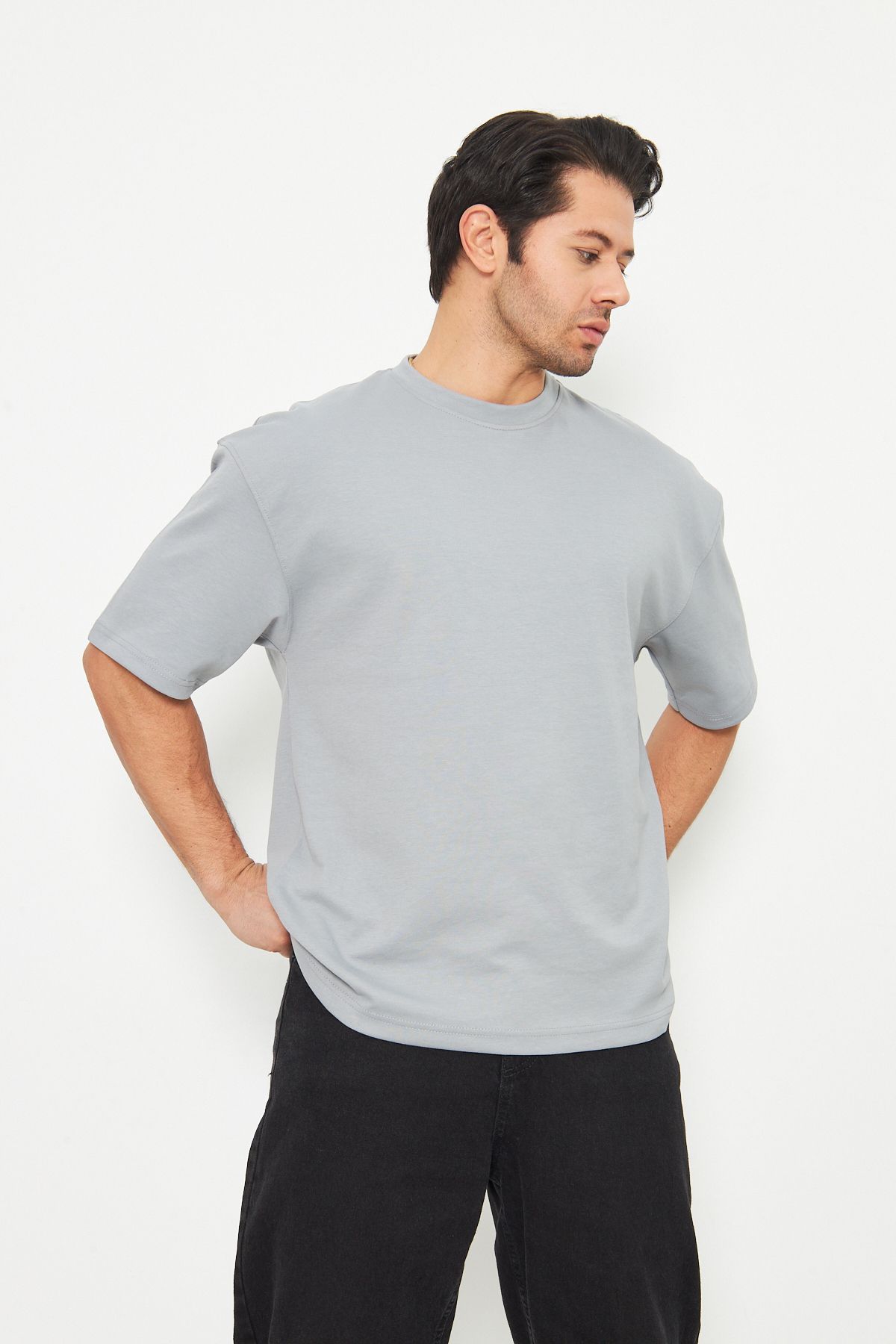 ZİNOX Erkek Bisiklet Yakka Oversize 2 İp Düz Basic T-shirt