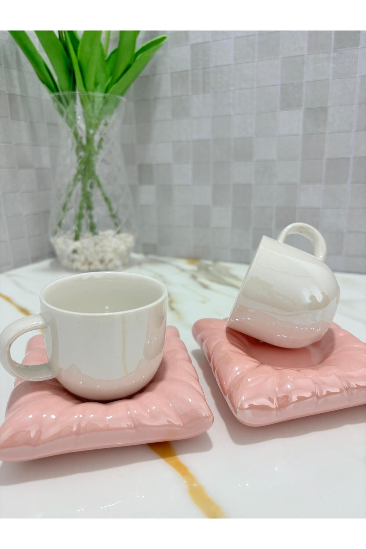 KRD Home Porselen Yastık Minder Model 2'li Kahve Fincan Takımı