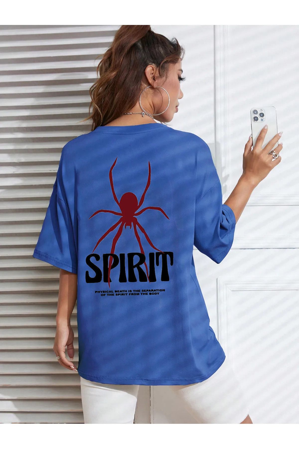 memowear Unisex Spirit Baskılı Rahat Kesim Sax-Mavi T-Shirt