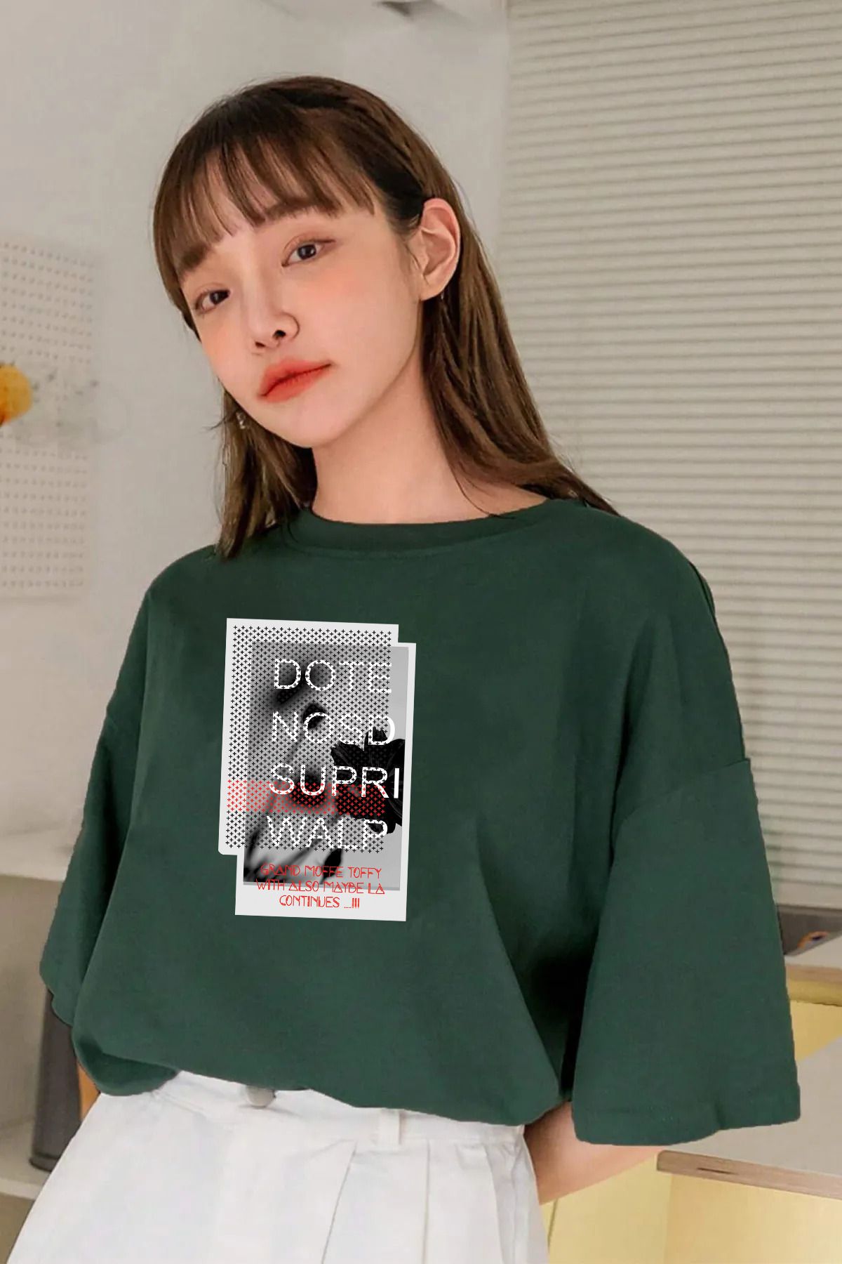 qavnas Unisex Dote Nosd Supri Walp Baskılı Rahat Kesim Yeşil T-Shirt