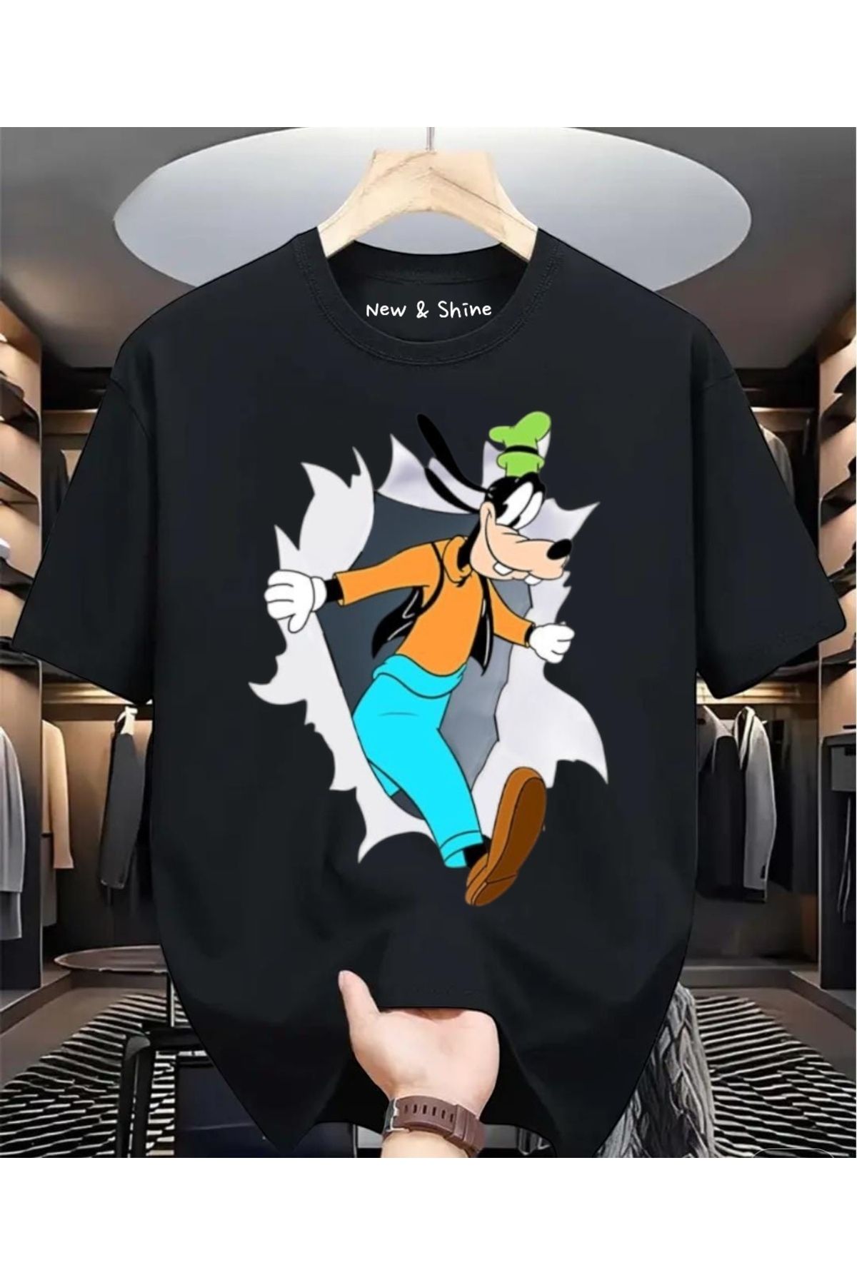 New Shine Goofy Baskılı Büyük Beden Oversize T-Shirt