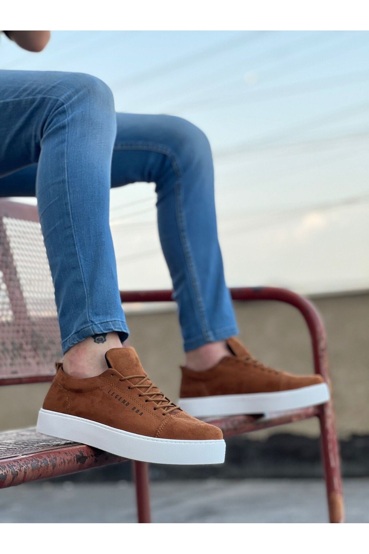 pabucmarketi Bağcıklı Erkek Spor Ayakkabı TABA SÜET (BEYAZ TABAN)