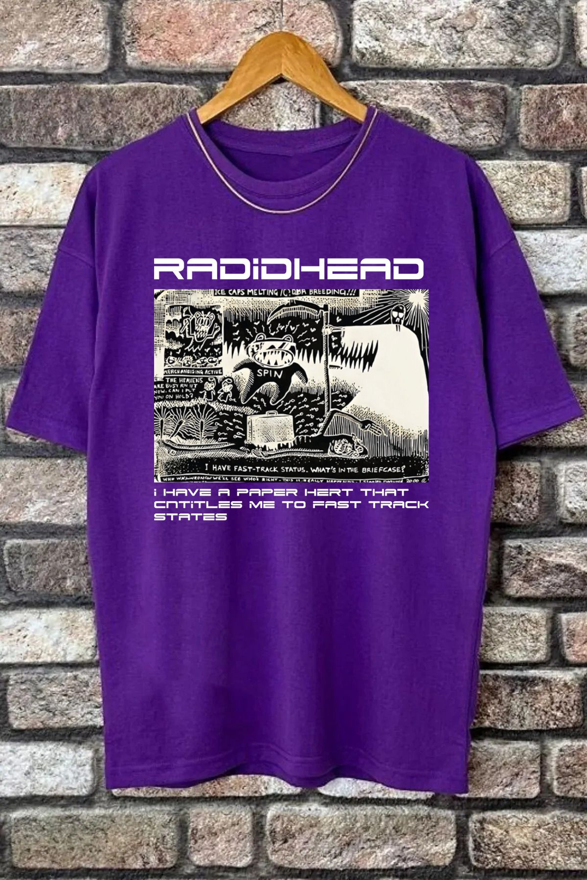 qavnas Unisex Radid Head Baskılı Rahat Kesim Mor T-Shirt