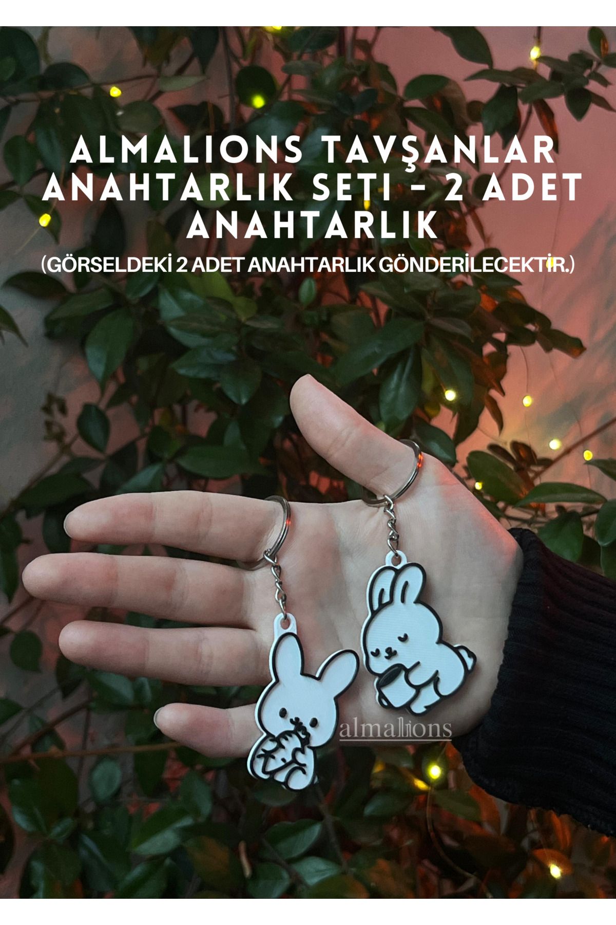 almalions Sevimli Tavşanlar 2 Adet Tavşan Anahtarlık Seti Tavşanlı Charm Aksesuar