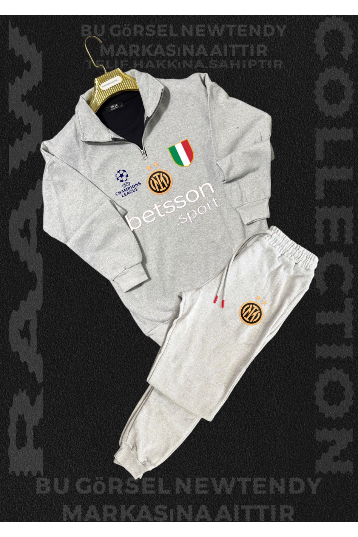 Minikelya Dik yaka fermuarlı sweatshirt ve kışlık eşofman takımı taraftar kombin 2li set