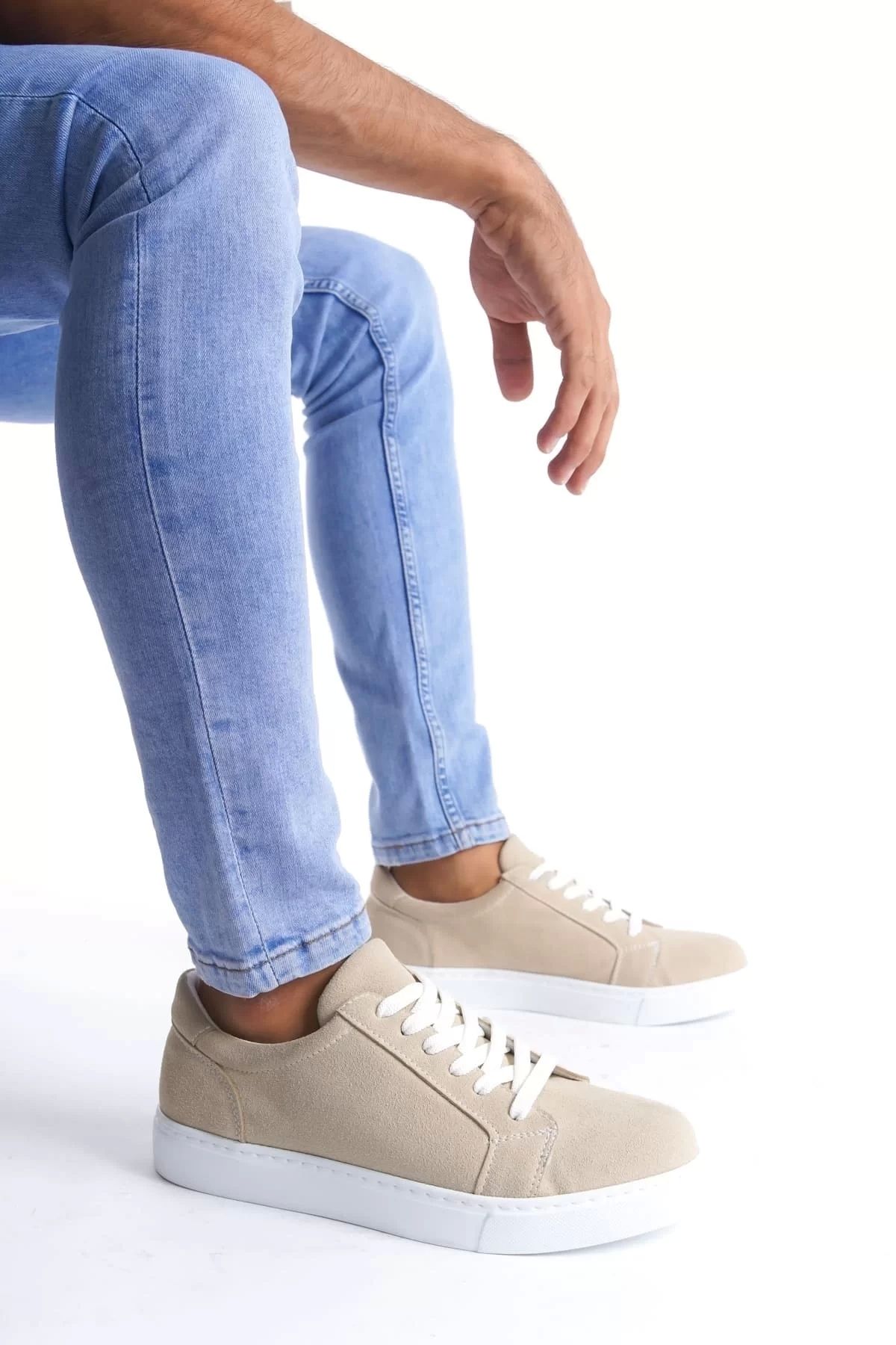 BİCANS SLW165 Elite Bağcıklı Süet Erkek Günlük Sneaker Ayakkabı SBT - Krem