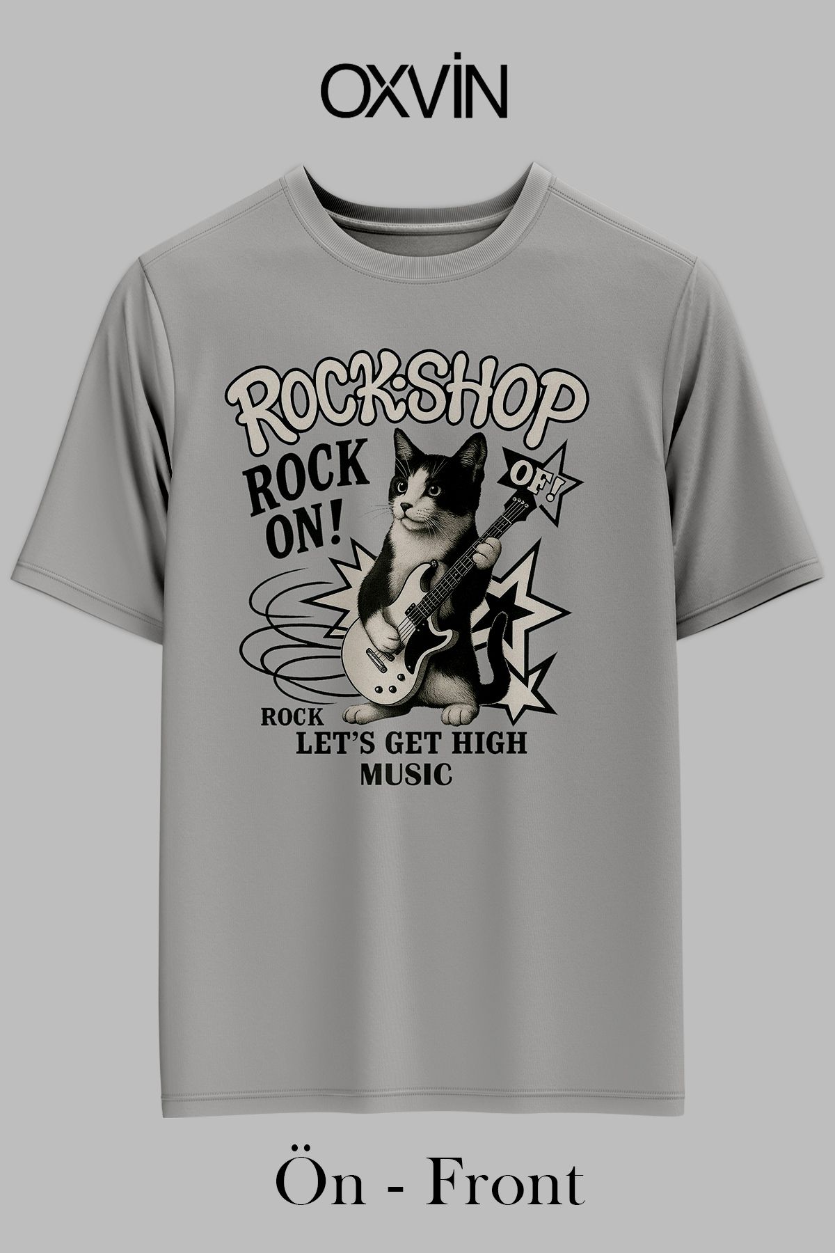 OXVİN ROCK-SHOP ROCK ON Baskılı OVERSİZE Unisex T-Shirt (BOL KALIP)