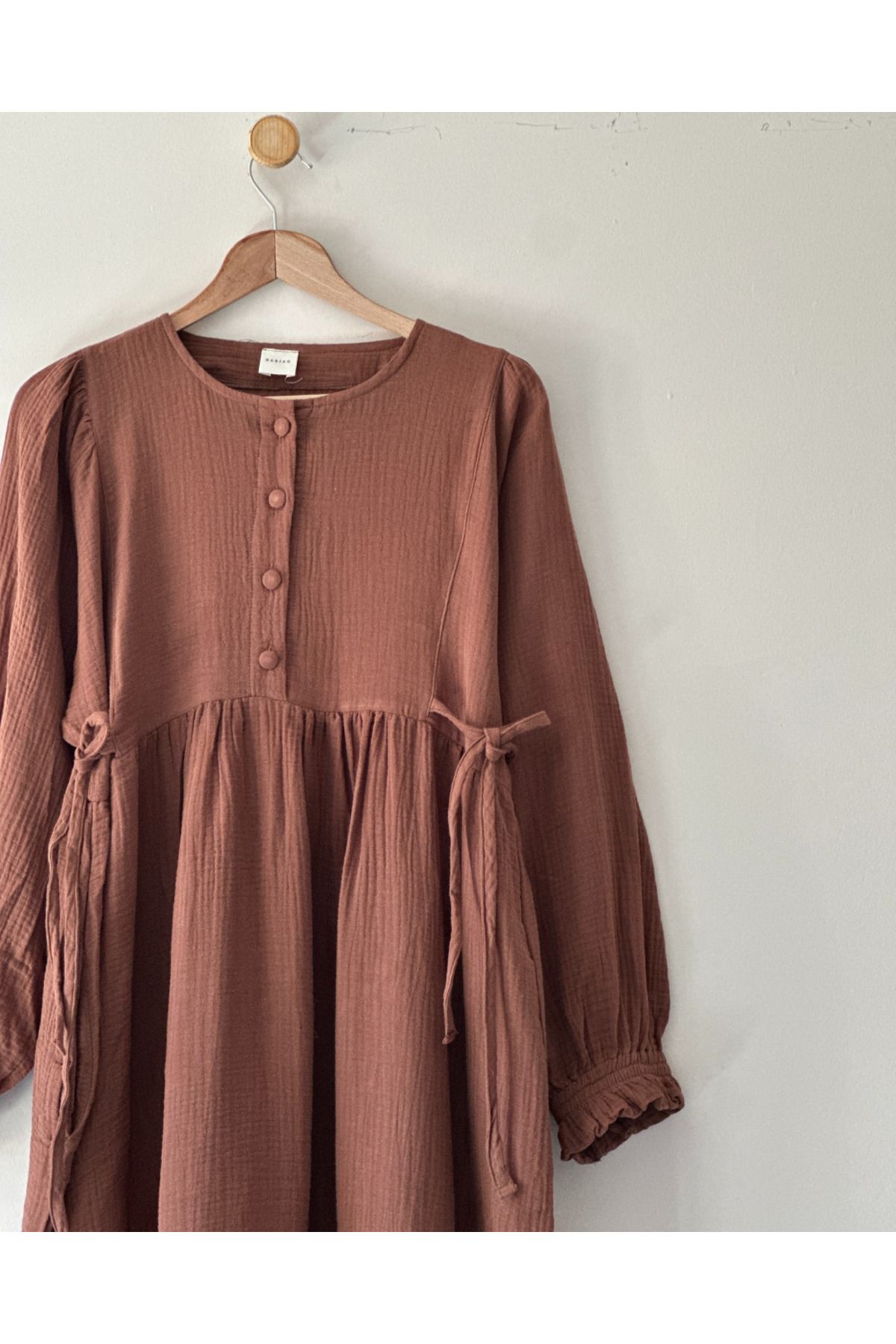 Rabian Belden Bağlamalı Müslin Oversize Elbise