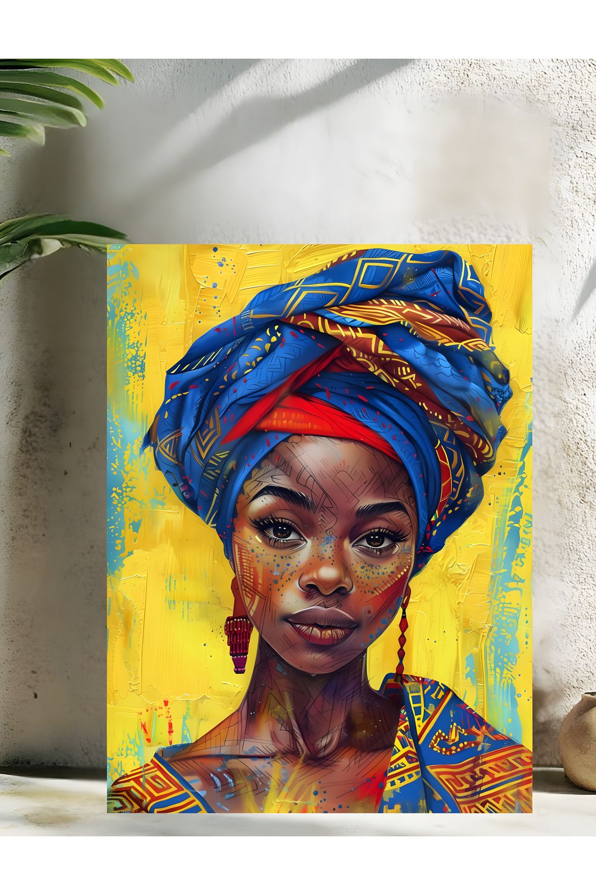Levhane Afro Sanat Temalı Metal Tablo - Kadın Portre & Soyut Tasarım - 1 mm Alüminyum - UltraHD Baskı