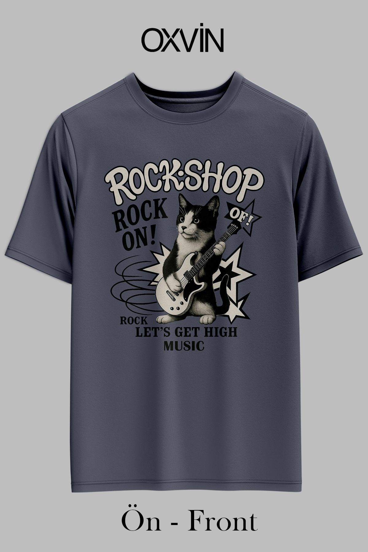OXVİN ROCK-SHOP ROCK ON Baskılı OVERSİZE Unisex T-Shirt (BOL KALIP)