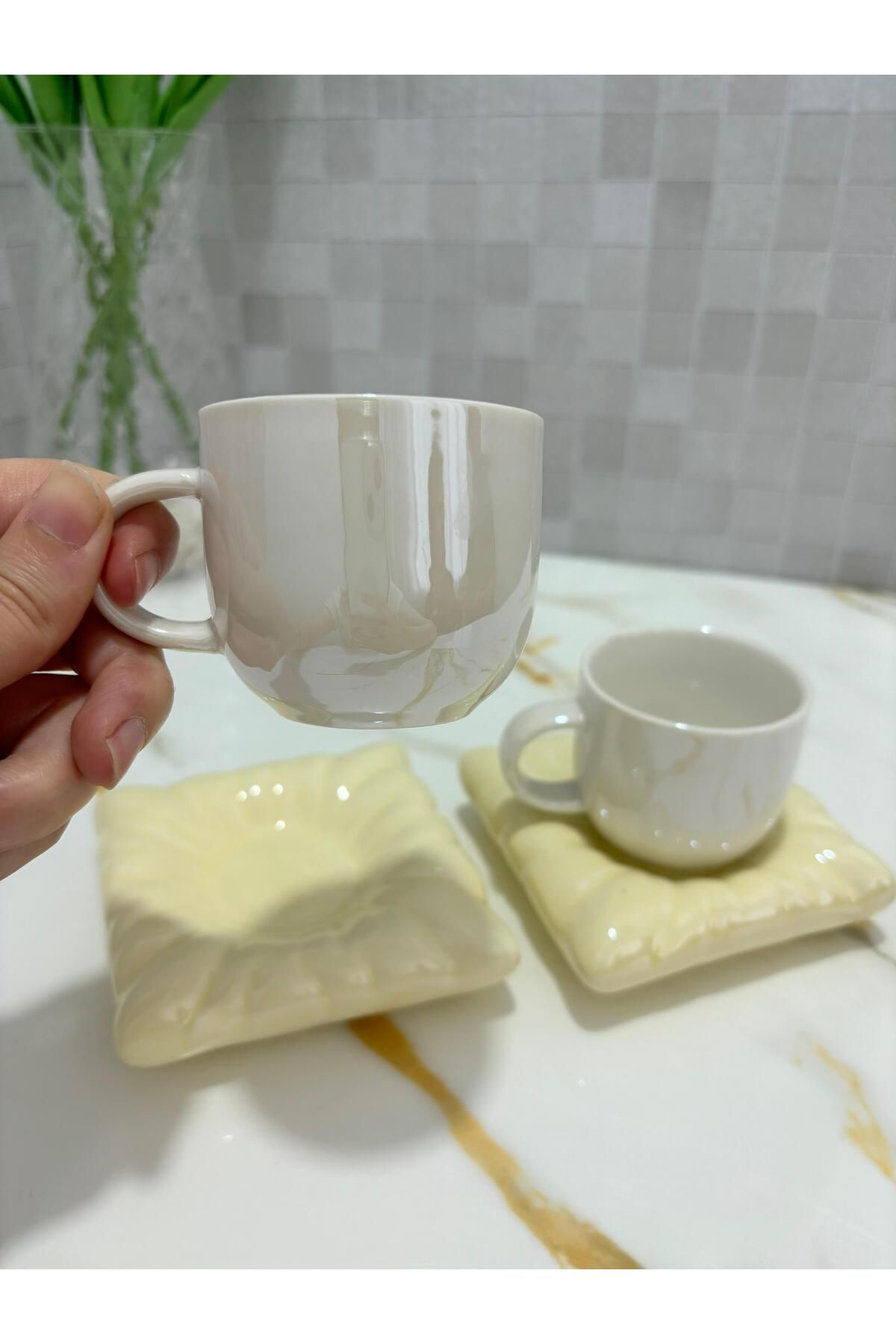 KRD Home Porselen Yastık Minder Model 2'li Kahve Fincan Takımı