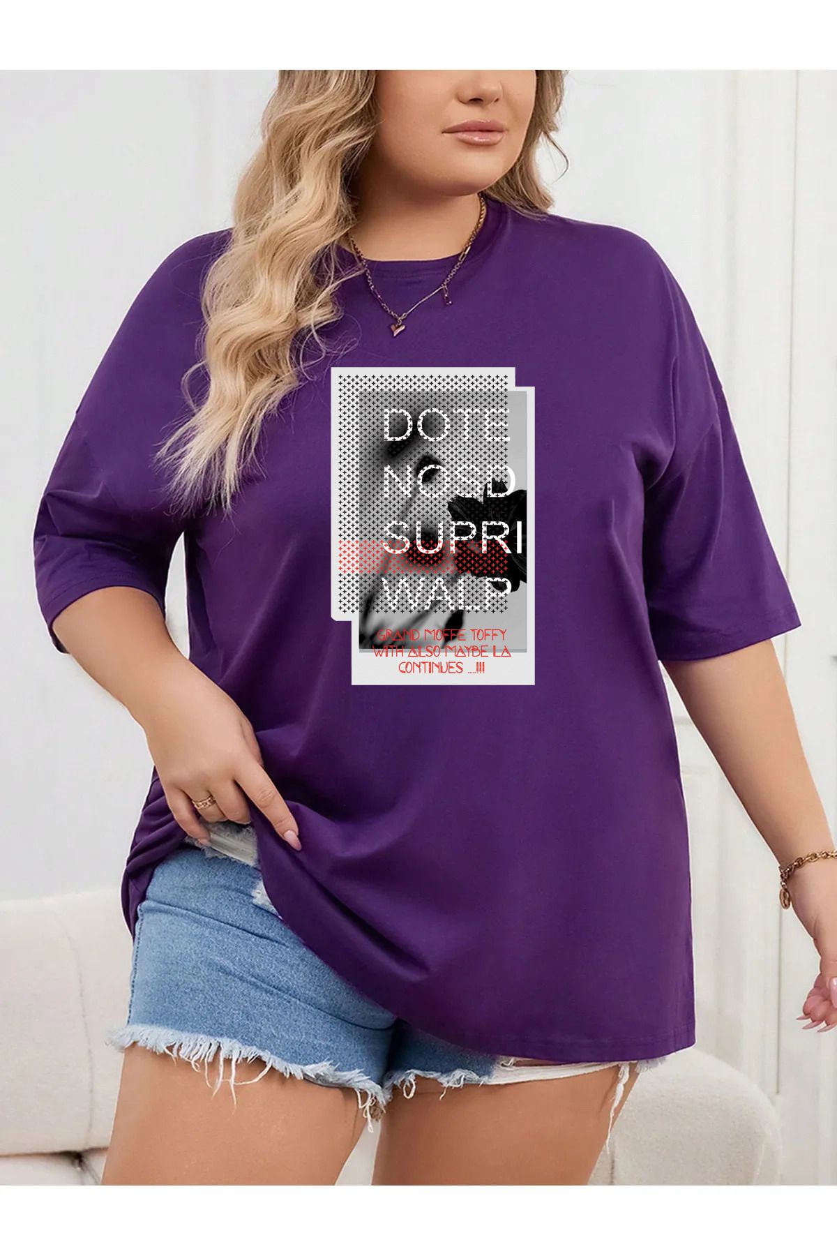 qavnas Unisex Dote Nosd Supri Walp Baskılı Rahat Kesim Mor T-Shirt