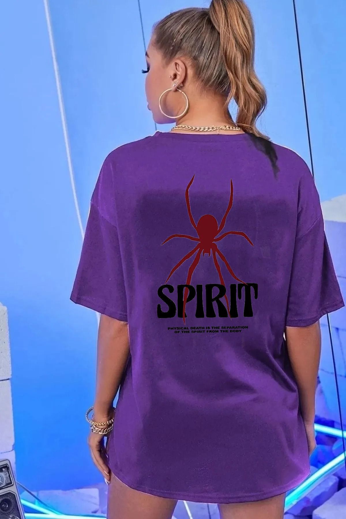 memowear Unisex Spirit Baskılı Rahat Kesim Mor T-Shirt