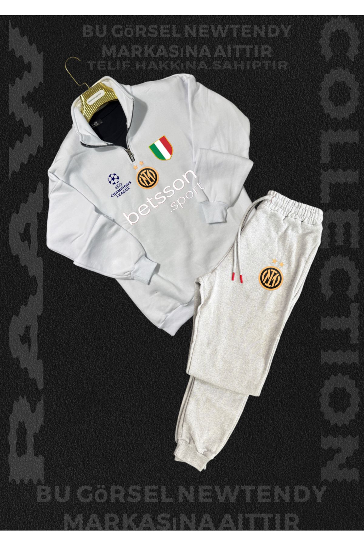 Minikelya Dik yaka fermuarlı sweatshirt ve kışlık eşofman takımı taraftar kombin 2li set