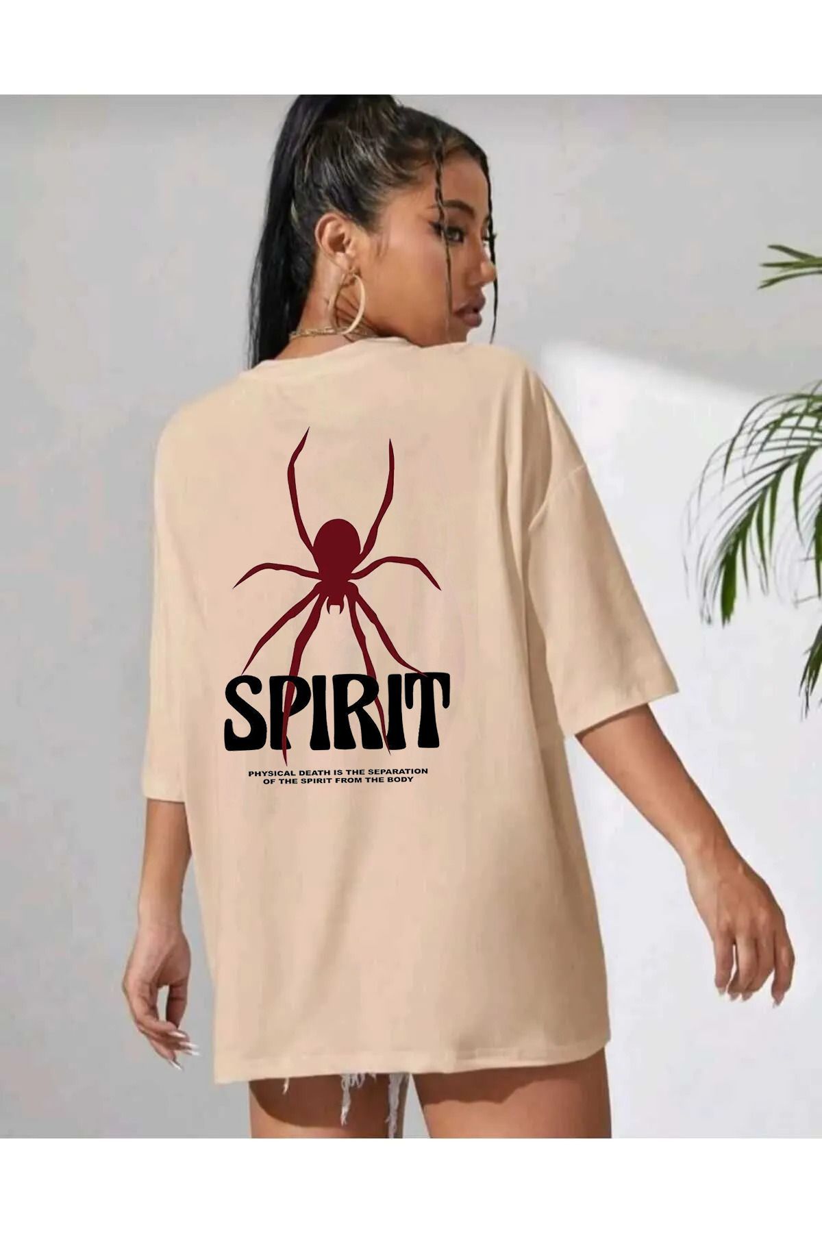memowear Unisex Spirit Baskılı Rahat Kesim Bej T-Shirt