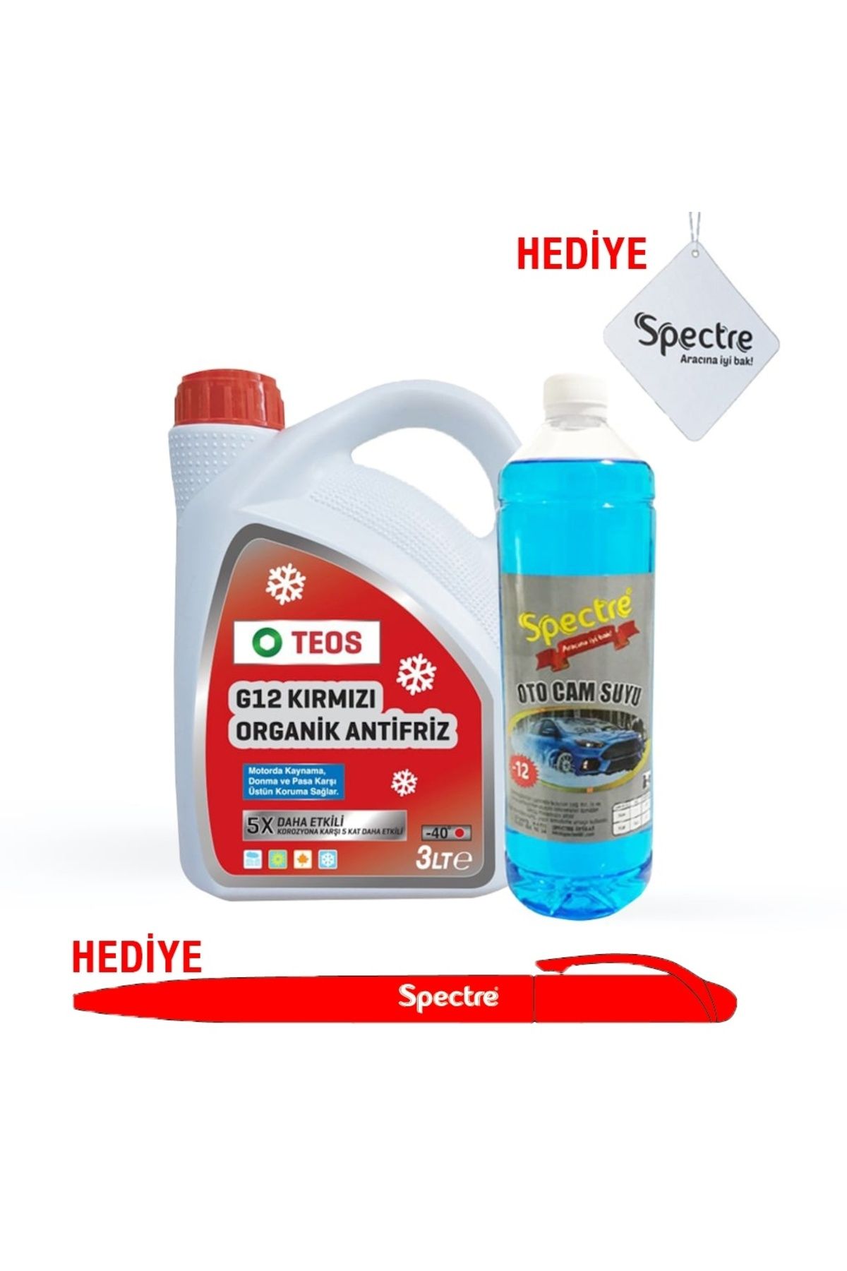 Teos -40° Organik Kırmızı Antifriz 3 LT + 1 LT Cam Suyu Hediye