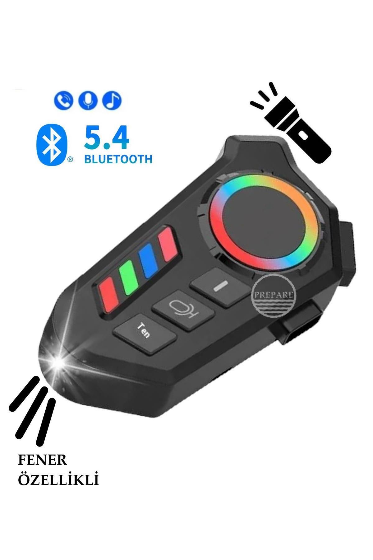 PREPARE Fener Işık Özellikli Kask Kulaklık Su Geçirmez Bluetooth 5.4 Motosiklet Kask Kulaklığı RGB Işıklı
