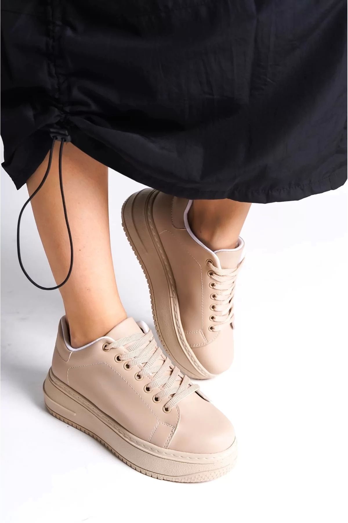 BİCANS BIANA Bağcıklı Ortopedik Taban Kadın Sneaker Spor Ayakkabı TT - Ten
