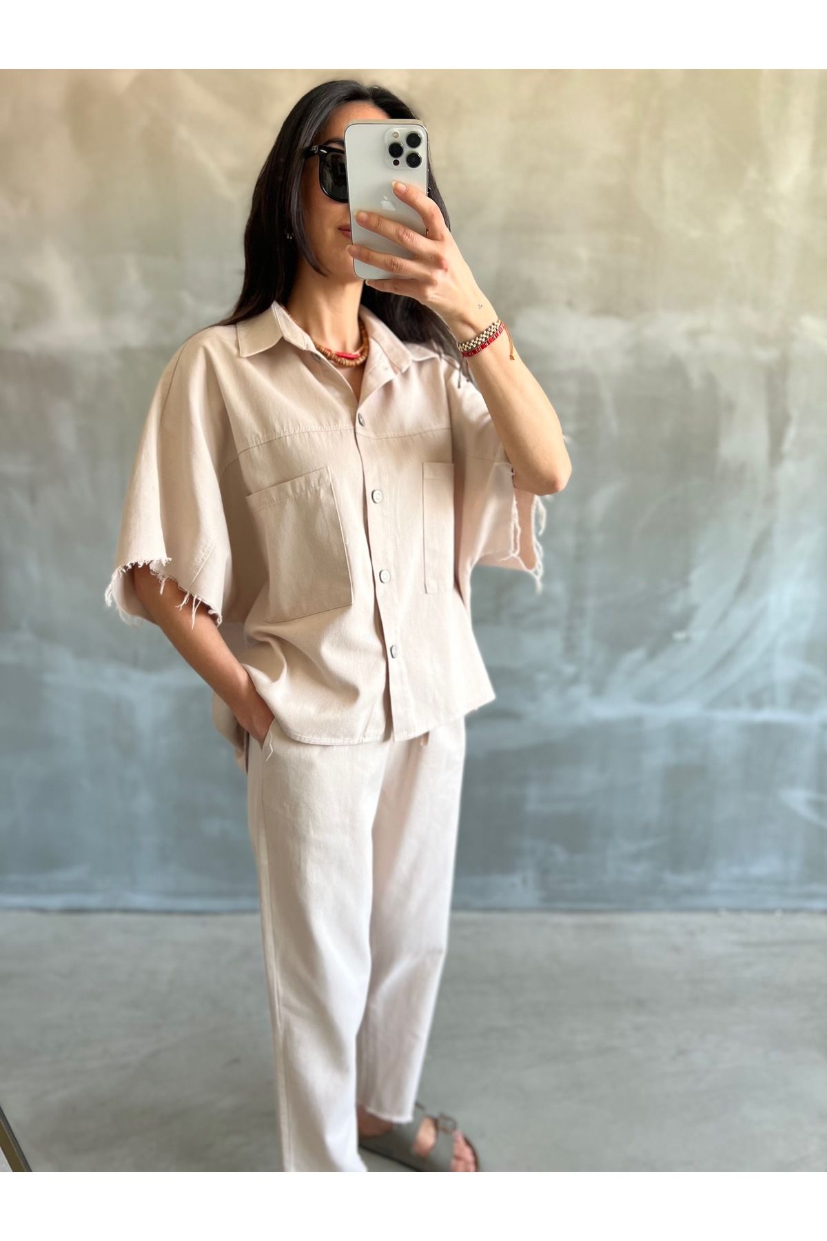 bymaestro woman Kadın Gabardin Gömlek-Pantolon Yazlık Takım