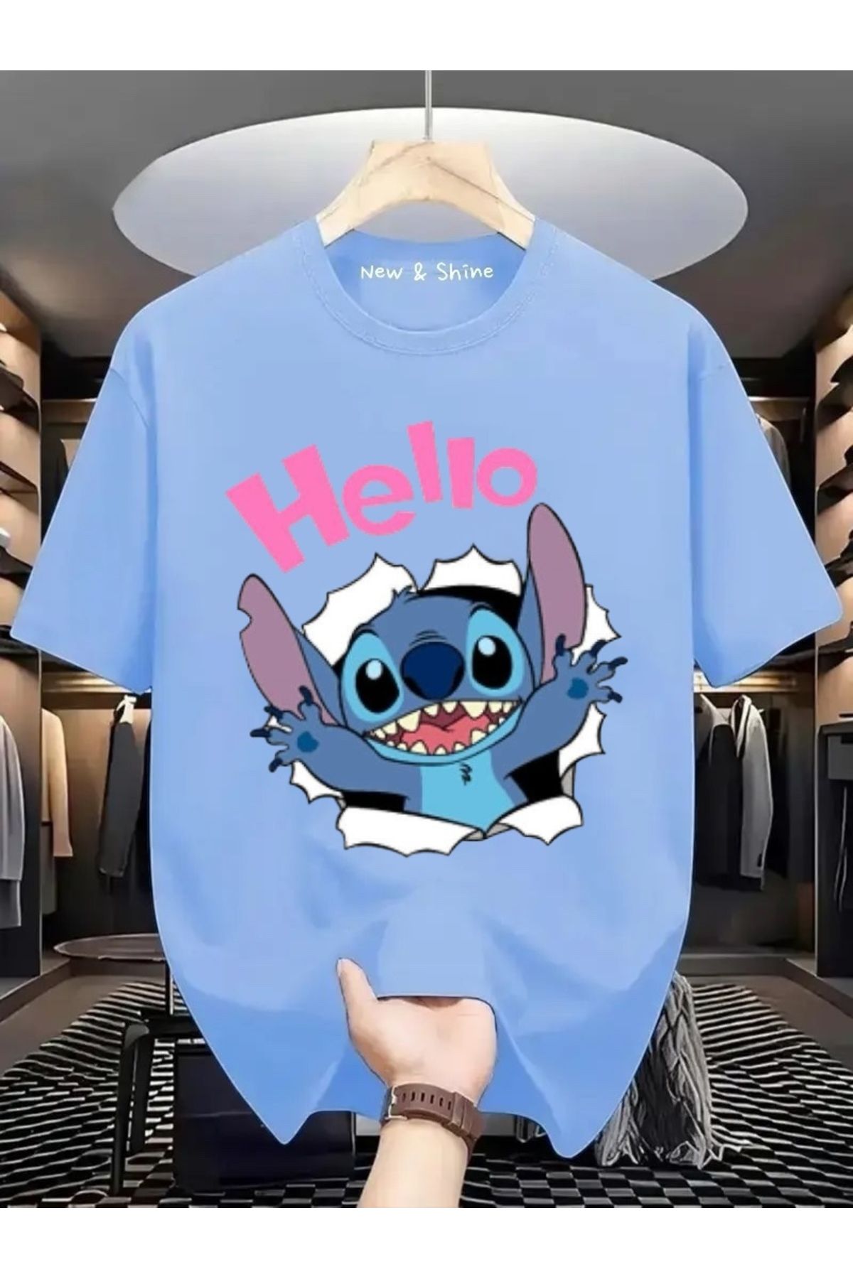 New Shine Hello Stitch Baskılı Oversize T-Shirt