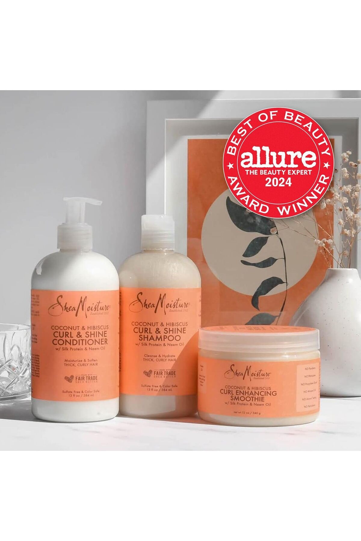 Shea Moisture-Shampoo and Conditioner Set, Coconut and Hibiscus Curl & Shine 13-oz ea Bundled with C 5
