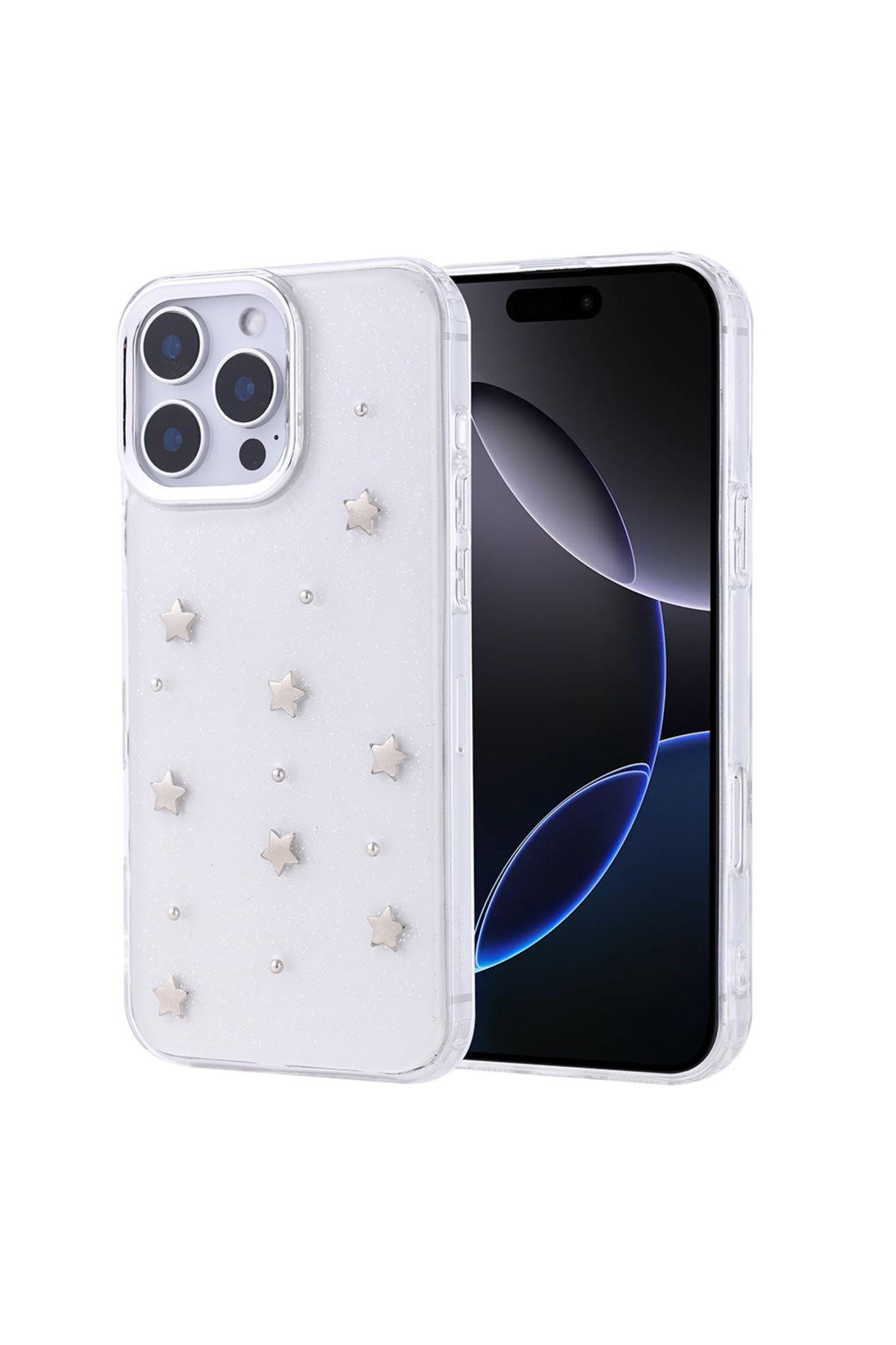 Novatis İphone 16 Pro Uyumlu Kılıf Desenli Simli Kabartmalı 3D Kamera Korumalı Kapak