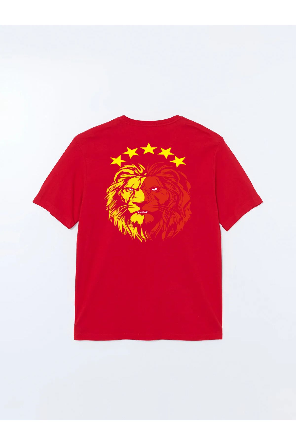 MARKATEM Unisex Pamuklu Beş Yıldızlı Şampiyon Aslan Temalı SIRT VE GÖĞÜS Baskılı Oversize T-shirt