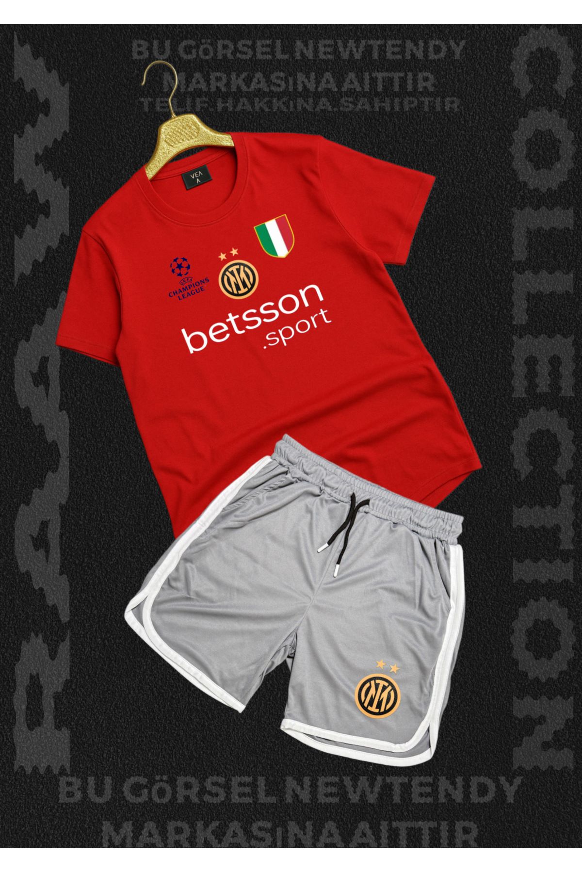 Minikelya Inter Milan şampiyonlar ligi logo baskılı Thşört yazlık şort kombin 2li set ürünler