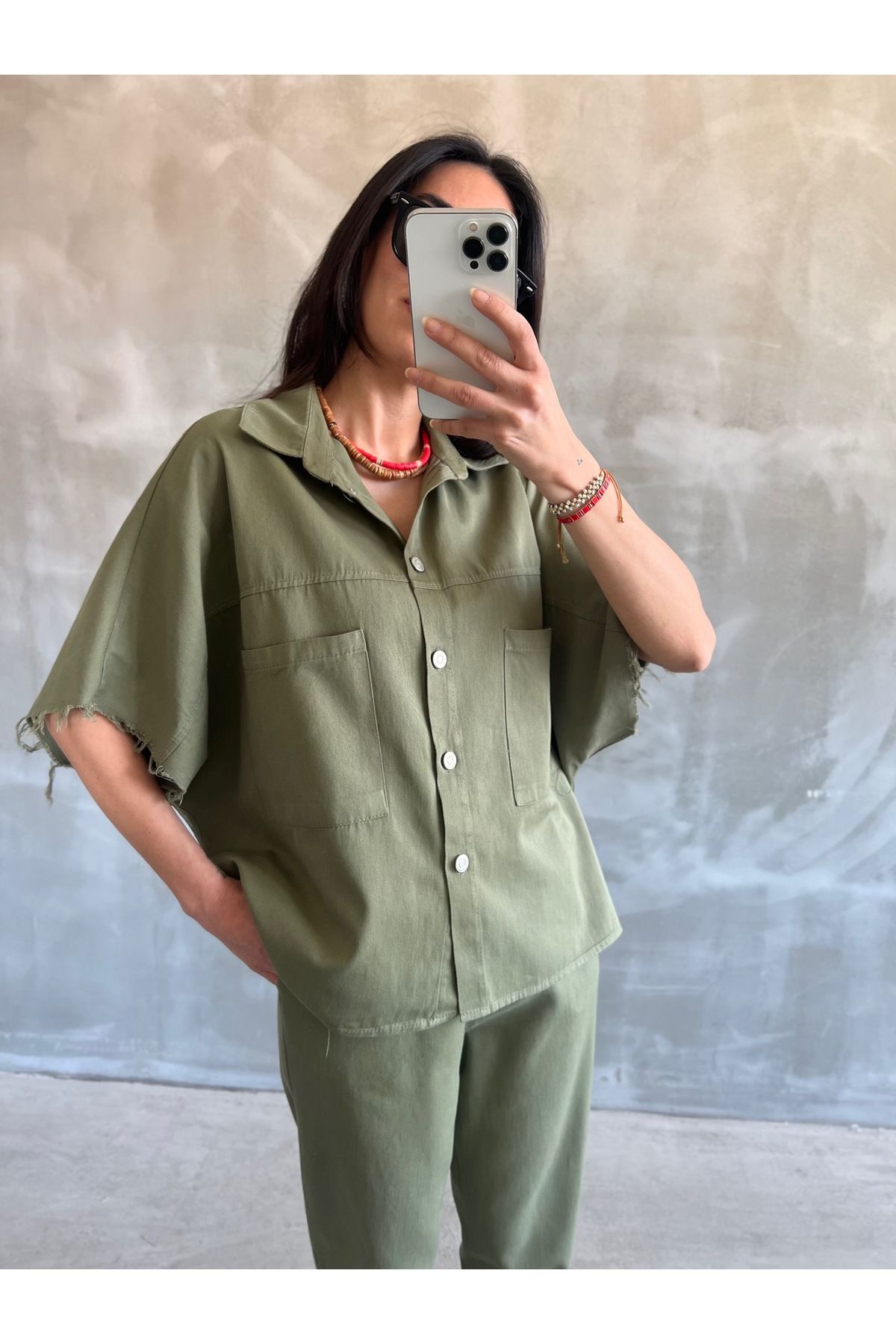 bymaestro woman Kadın Gabardin Gömlek-Pantolon Yazlık Takım