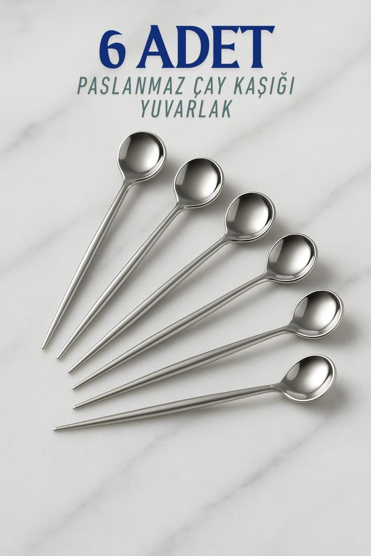 Metsar Home 6'lı Paslanmaz 18/10 Yuvarlak Gümüş Çay Kaşığı - Paslanmaz Kararmaz Çelik Kaşık