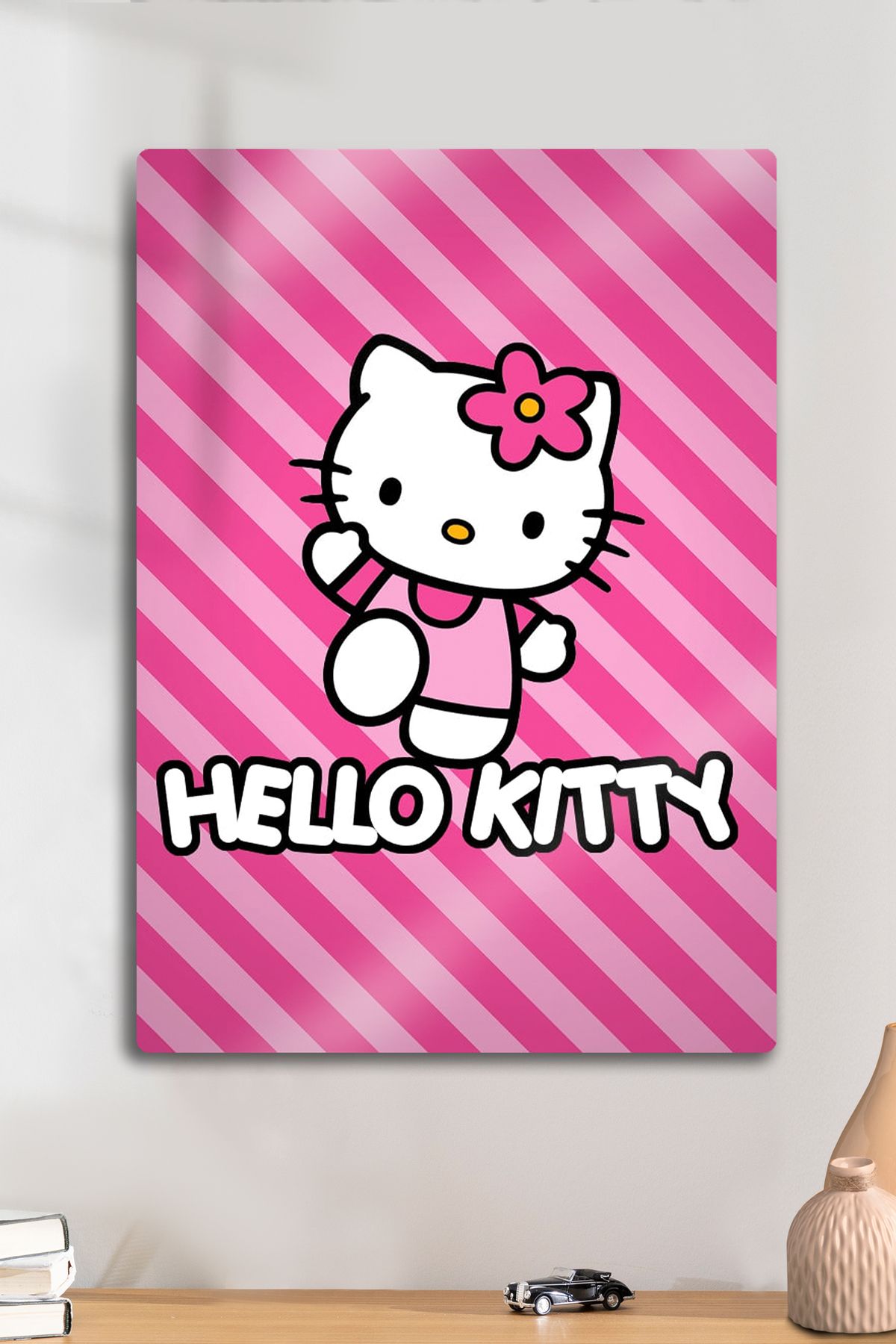 DekorHane Metal Baskı - Hello Kitty, Pembe Temalı, Parlak Poster